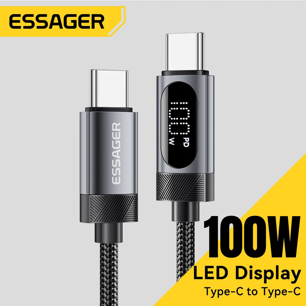 USB-C naar USB-C Kabel 100W - Snelladen met Digitaal Display - 1m/2m