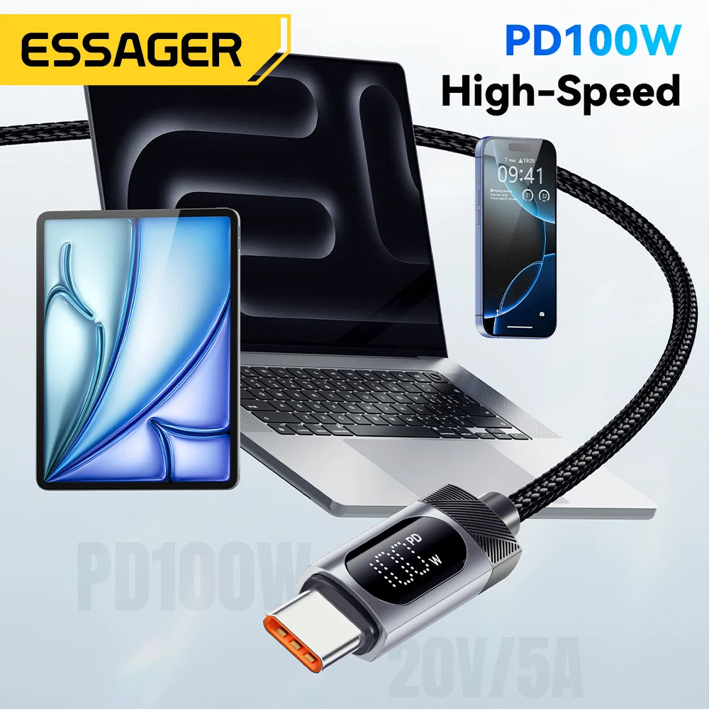 USB-C naar USB-C Kabel 100W - Snelladen met Digitaal Display - 1m/2m