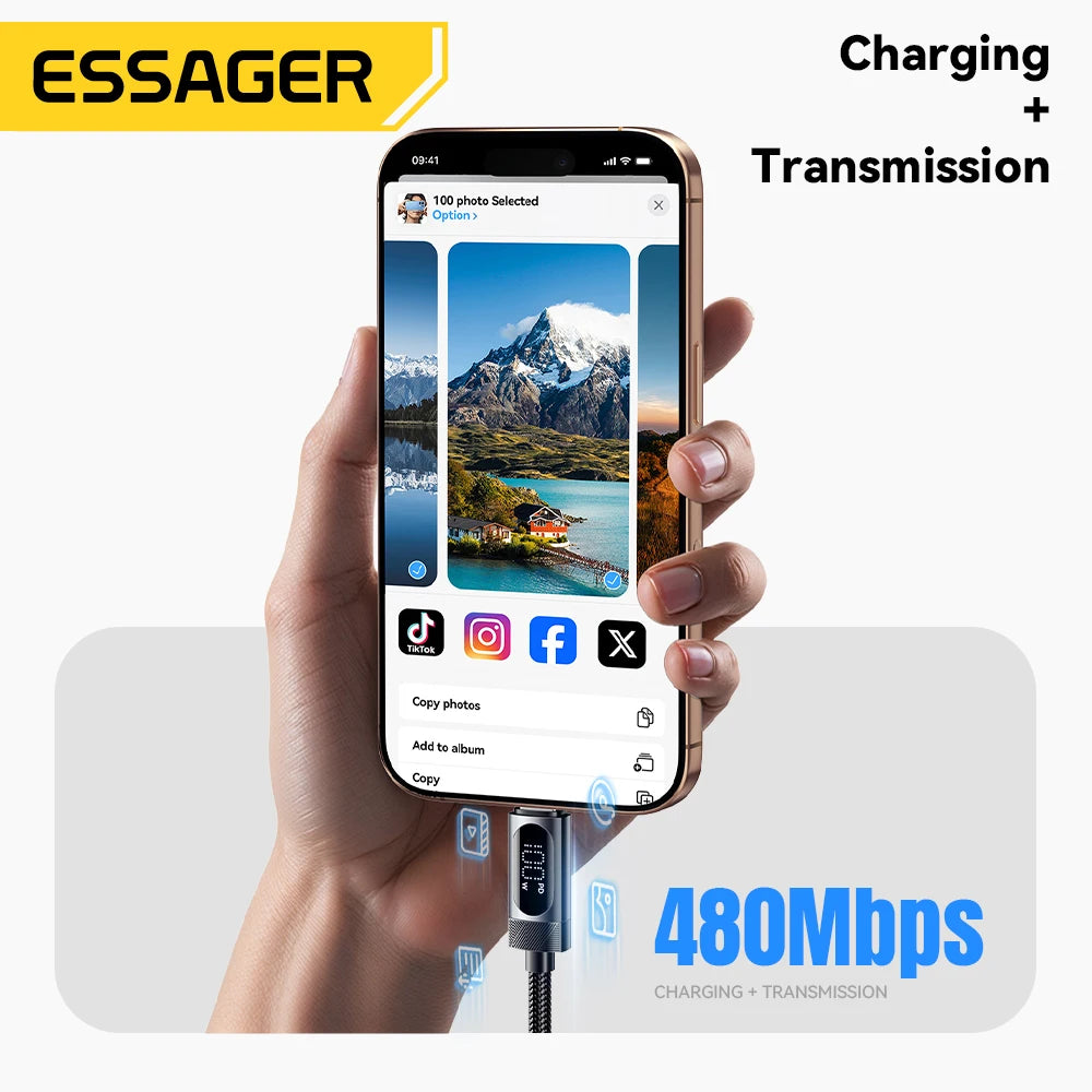 USB-C naar USB-C Kabel 100W - Snelladen met Digitaal Display - 1m/2m