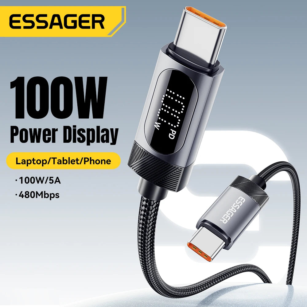 USB-C naar USB-C Kabel 100W - Snelladen met Digitaal Display - 1m/2m