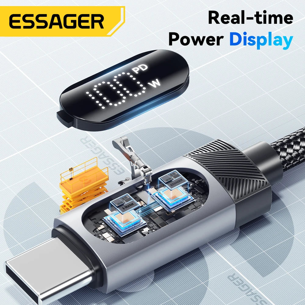 USB-C naar USB-C Kabel 100W - Snelladen met Digitaal Display - 1m/2m